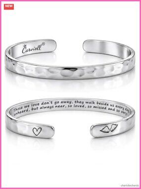 Engraved Memorial Cuff Bracelet, Adjustable Stainless Steel Sympathy Gift -
